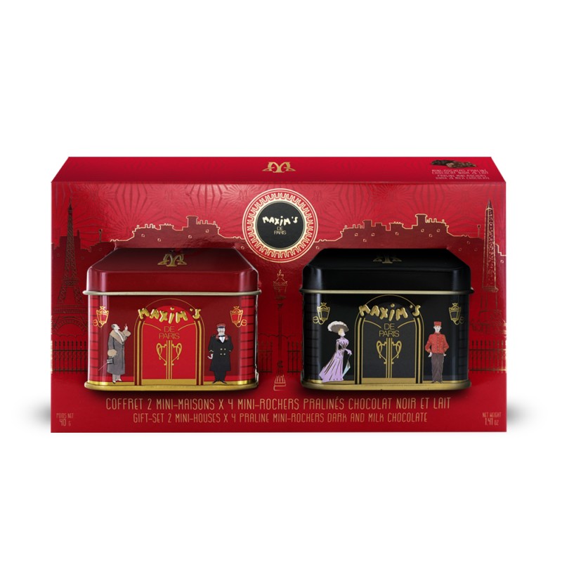 Gift-pack 2 red & black mini-house tins with rochers-Chocolates-Maxim's shop