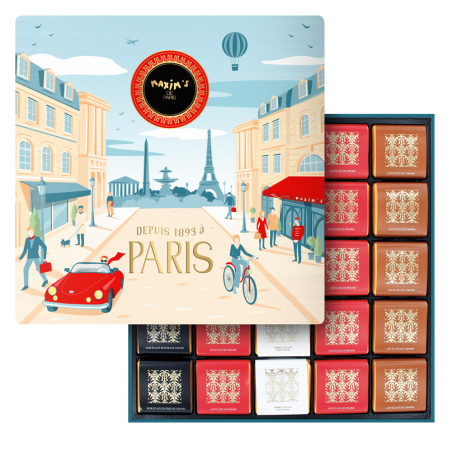 Coffret 50 carrés de chocolat assortis Maxim's - Décor Paris